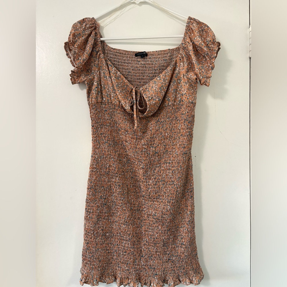 Papermoon Floral Smocked Dress in Orange and Cream